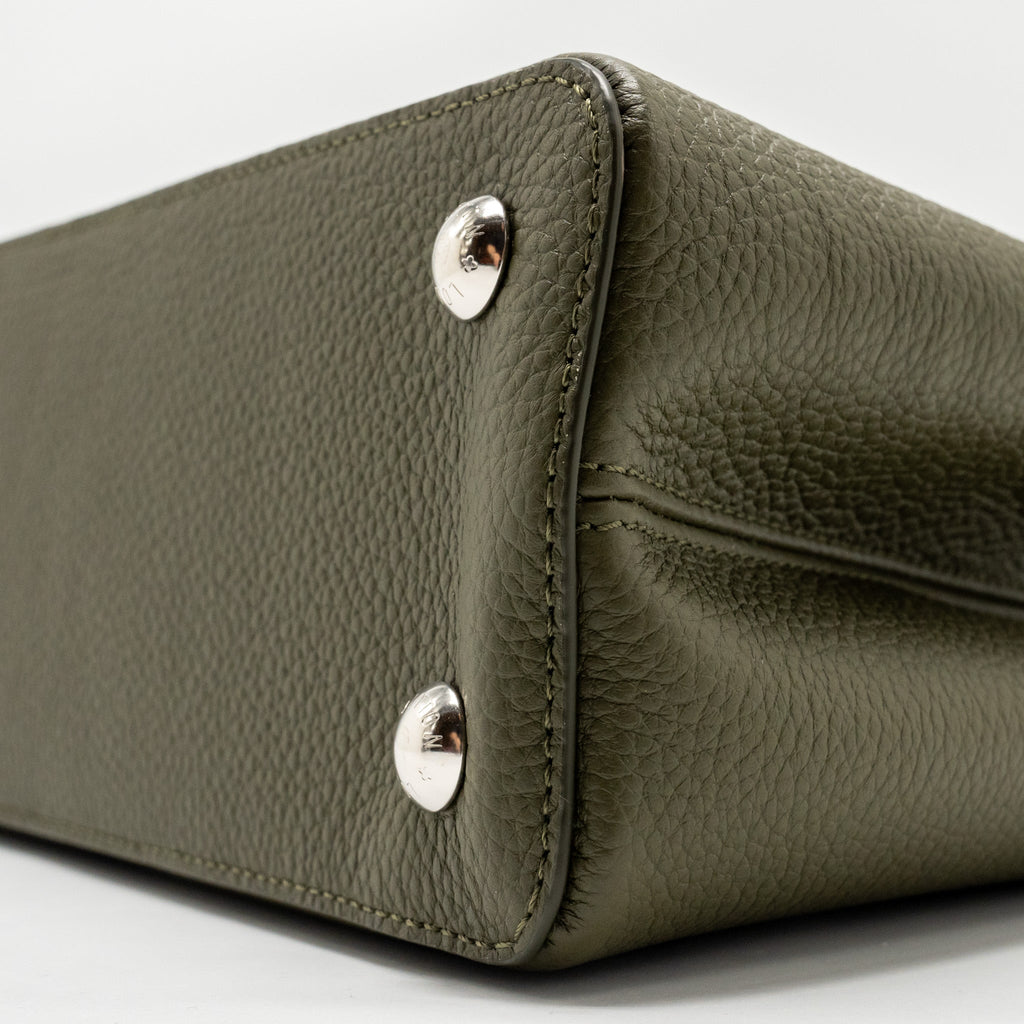 LOUIS VUITTON CAPUCINES MM CALFSKIN / PYTHON HANDLE MULTICOLOR OLIVE GREEEN / NATURAL SHW