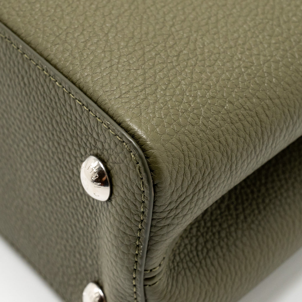 LOUIS VUITTON CAPUCINES MM CALFSKIN / PYTHON HANDLE MULTICOLOR OLIVE GREEEN / NATURAL SHW