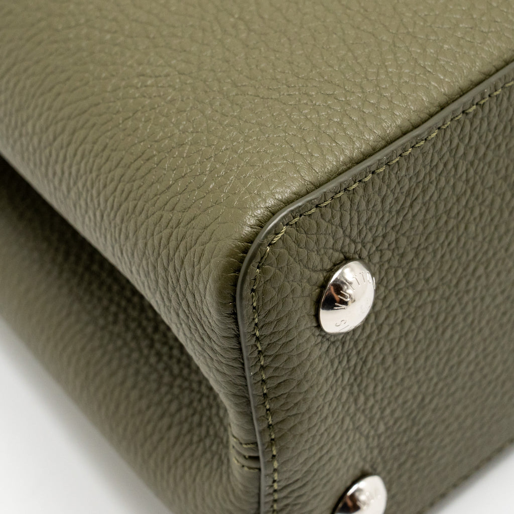 LOUIS VUITTON CAPUCINES MM CALFSKIN / PYTHON HANDLE MULTICOLOR OLIVE GREEEN / NATURAL SHW
