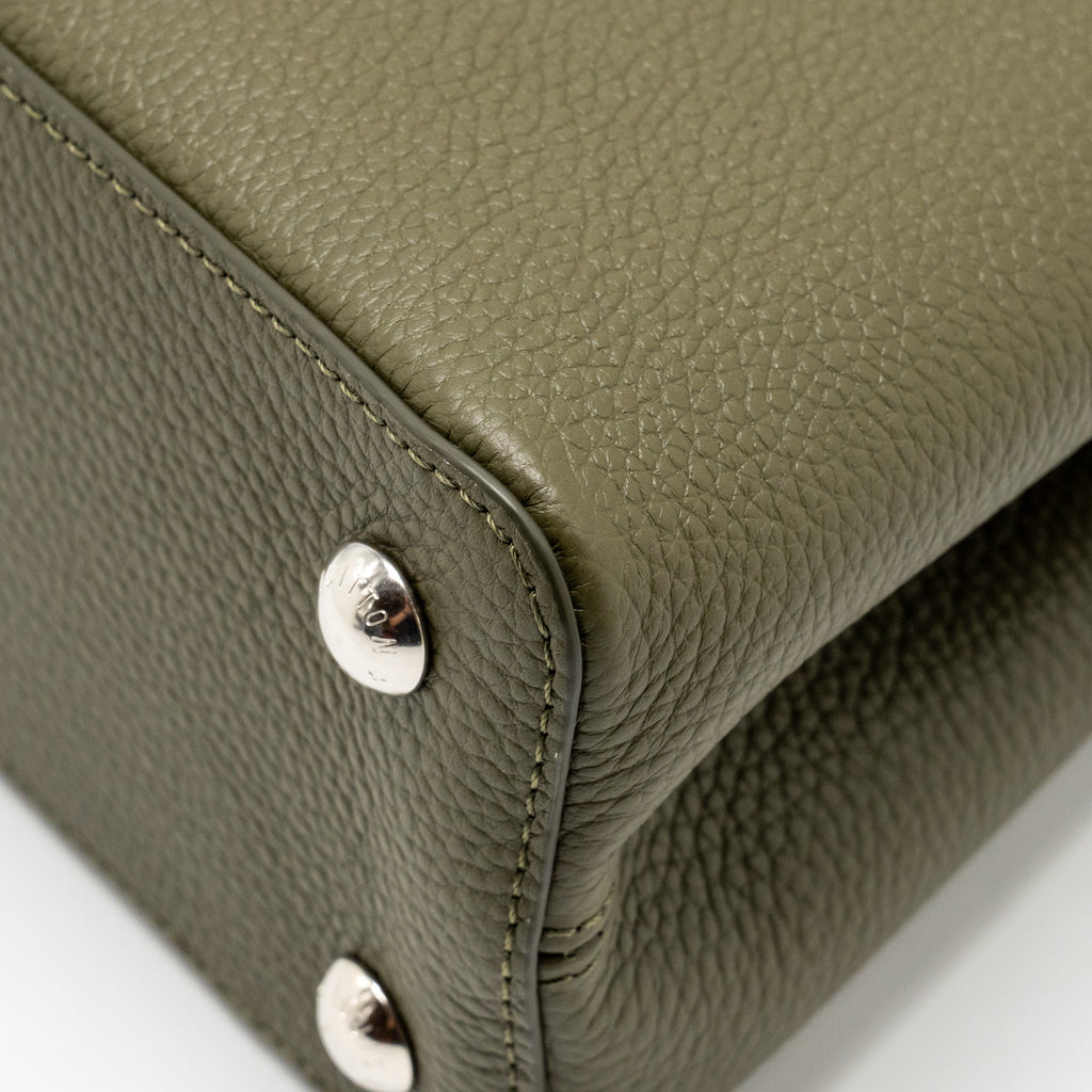 LOUIS VUITTON CAPUCINES MM CALFSKIN / PYTHON HANDLE MULTICOLOR OLIVE GREEEN / NATURAL SHW