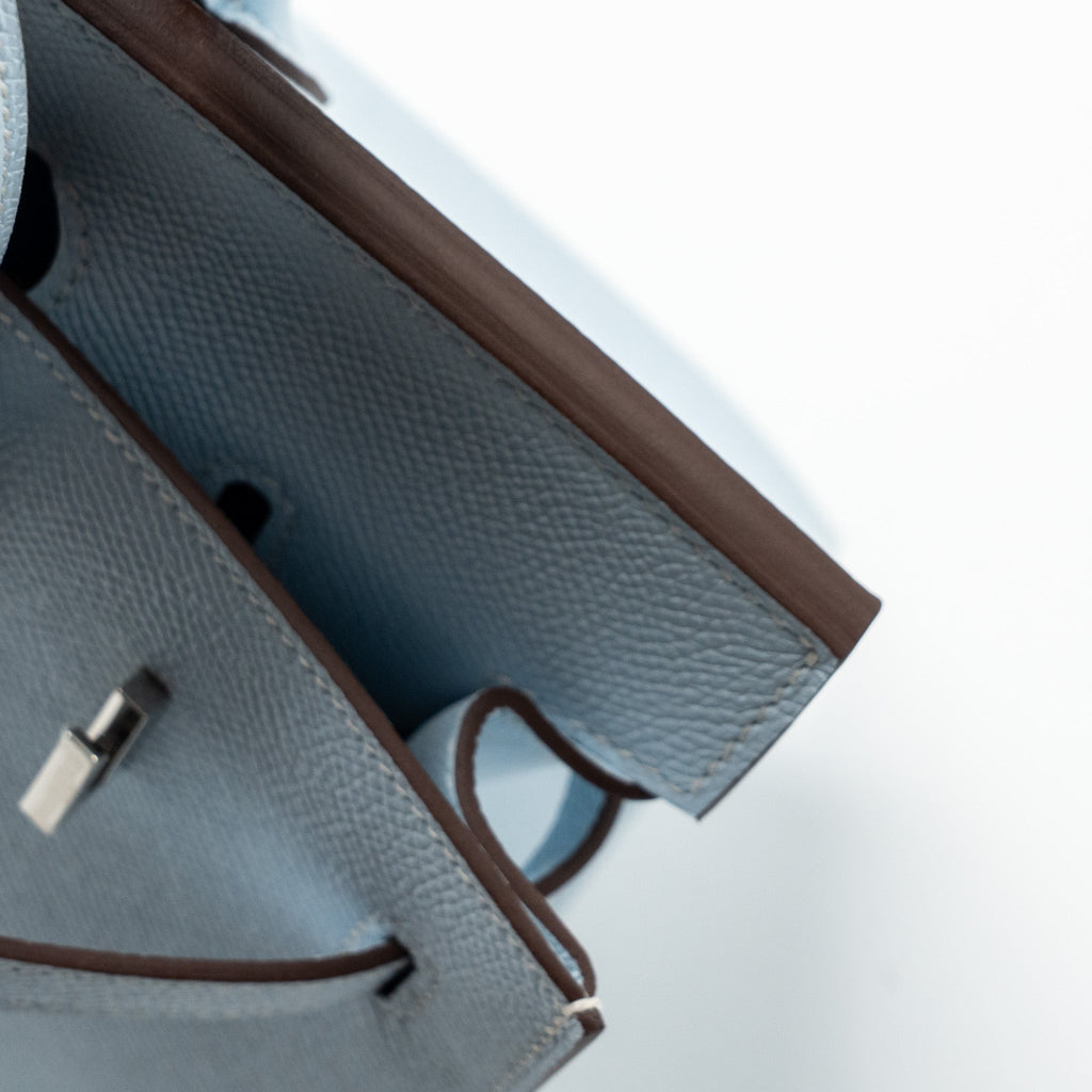 Hermes Birkin 25 Epsom Blue Brume SHW With An Extra Hermes Twilly