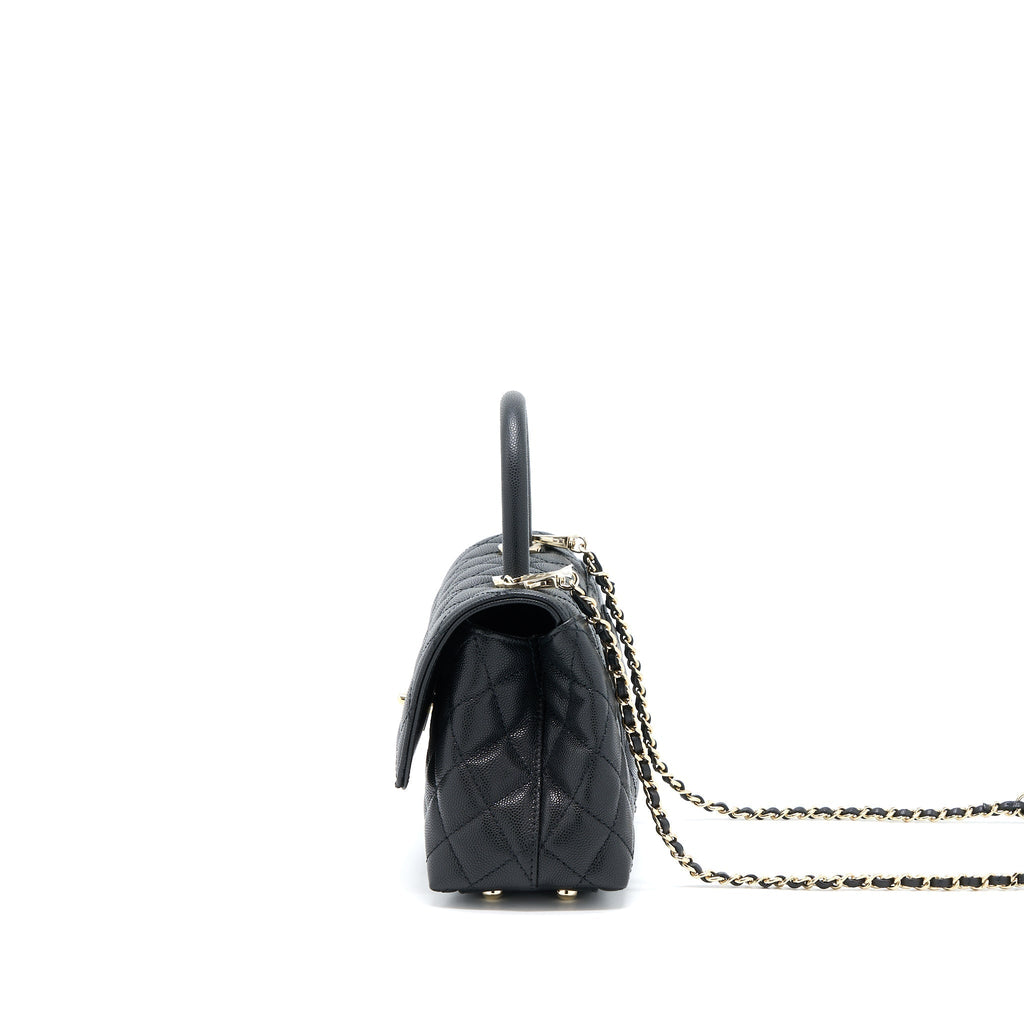 CHANEL COCO HANDLE CAVIAR BLACK LGHW(MICROCHIP)