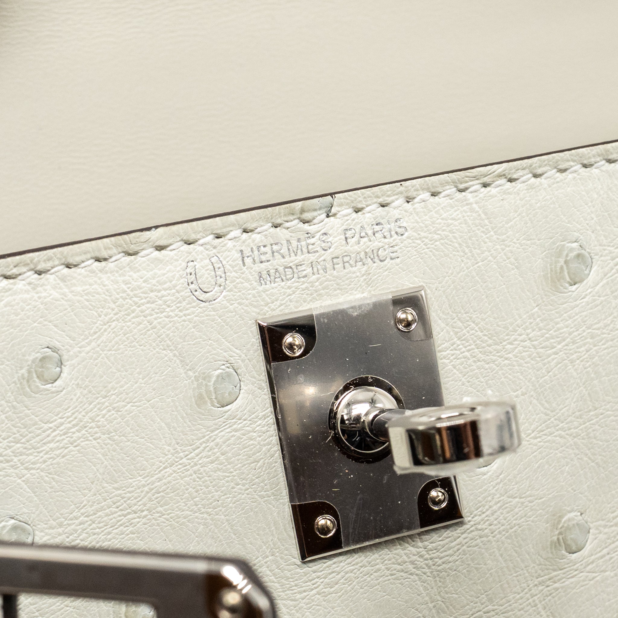 HERMES MINI KELLY II SPECIAL ORDER OSTRICH GRIS PERLE / GRAPHITE SHW