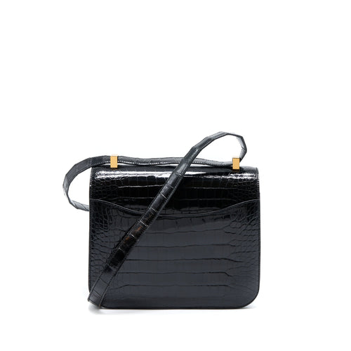 HERMES CONSTANCE 24 SHINY ALLIGATOR LEATHER BLACK GHW