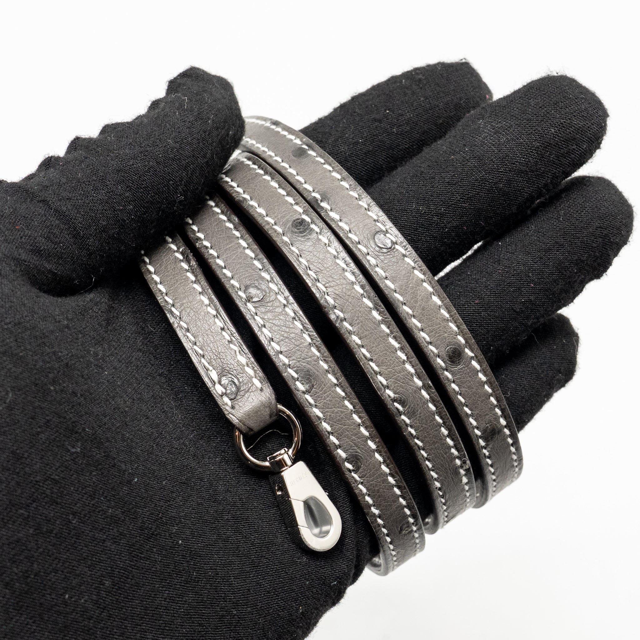 HERMES MINI KELLY II SPECIAL ORDER OSTRICH GRIS PERLE / GRAPHITE SHW