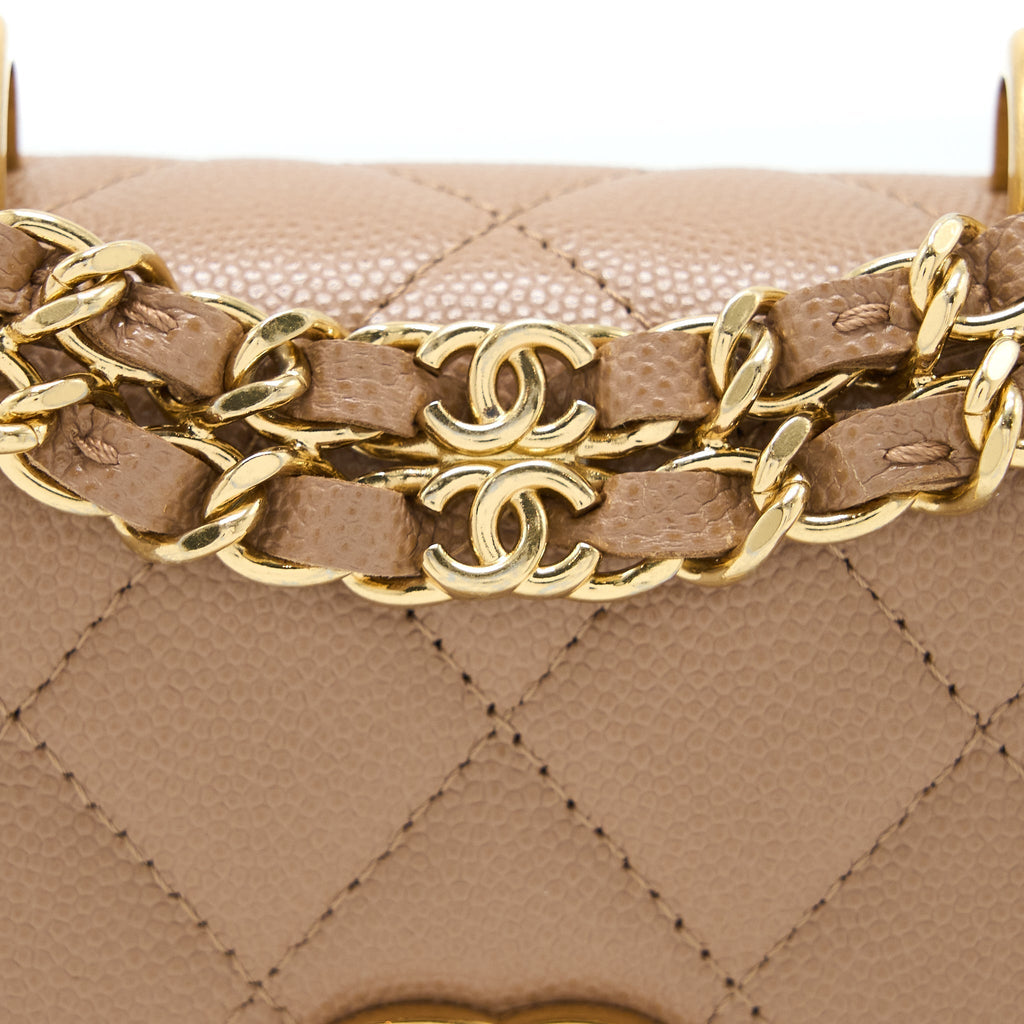 CHANEL MINI FLAP BAG CAVIAR BEIGE GHW (MICROCHIP)