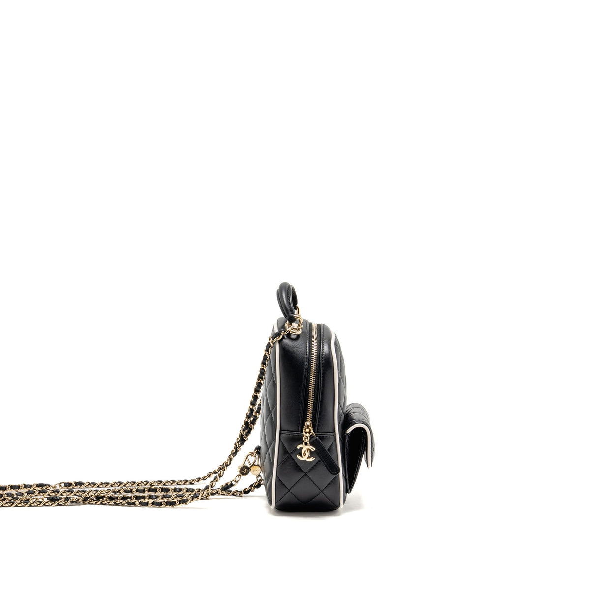 Chanel mini backpack/crossbody bag lambskin black/white LGHW (microchip)