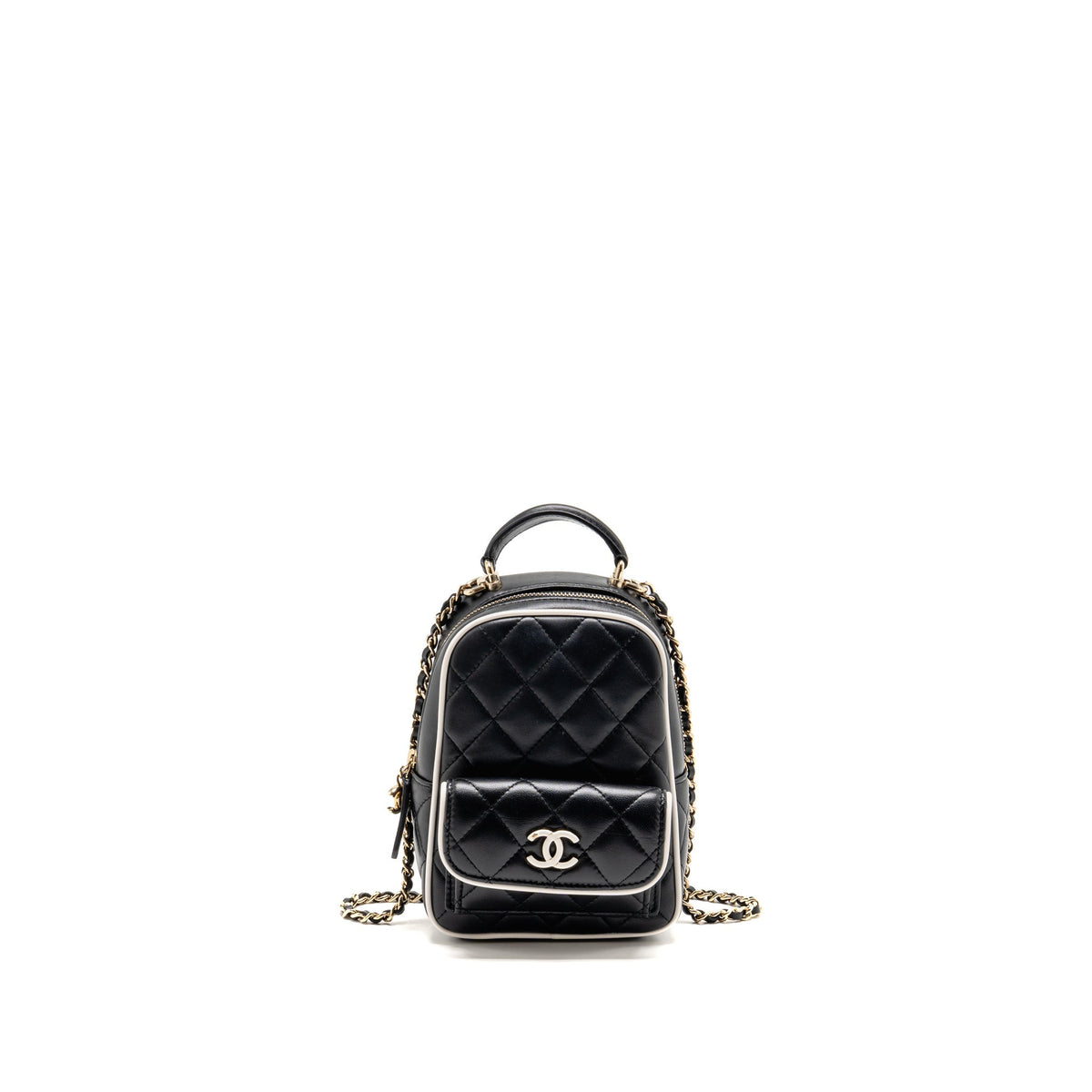 Chanel mini backpack/crossbody bag lambskin black/white LGHW (microchip)