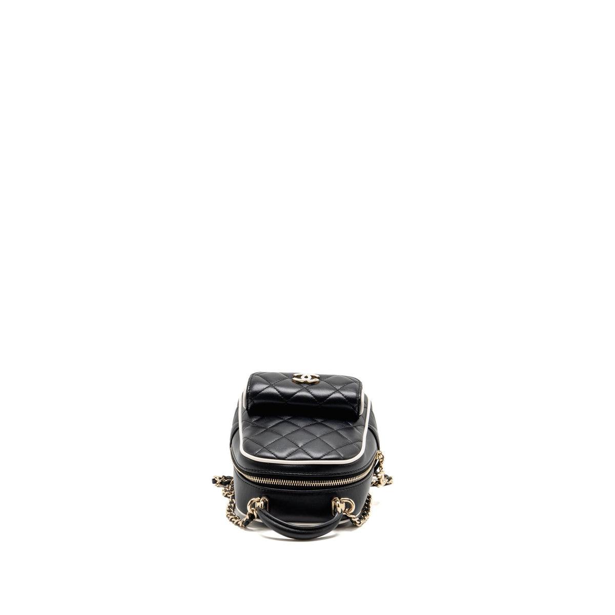 Chanel mini backpack/crossbody bag lambskin black/white LGHW (microchip)