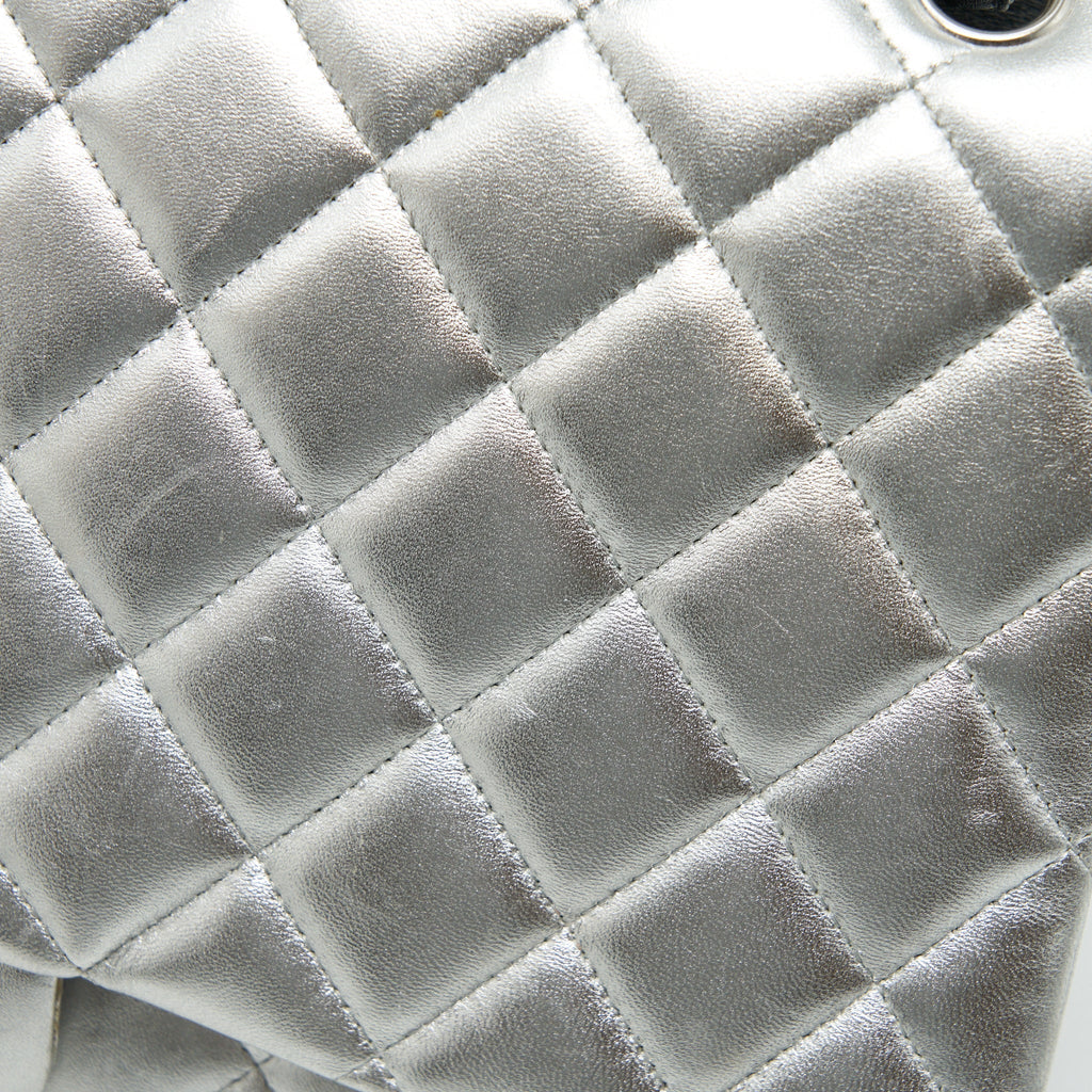CHANEL MAXI CLASSIC DOUBLE FLAP BAG LAMBSKIN SLIVER SHW