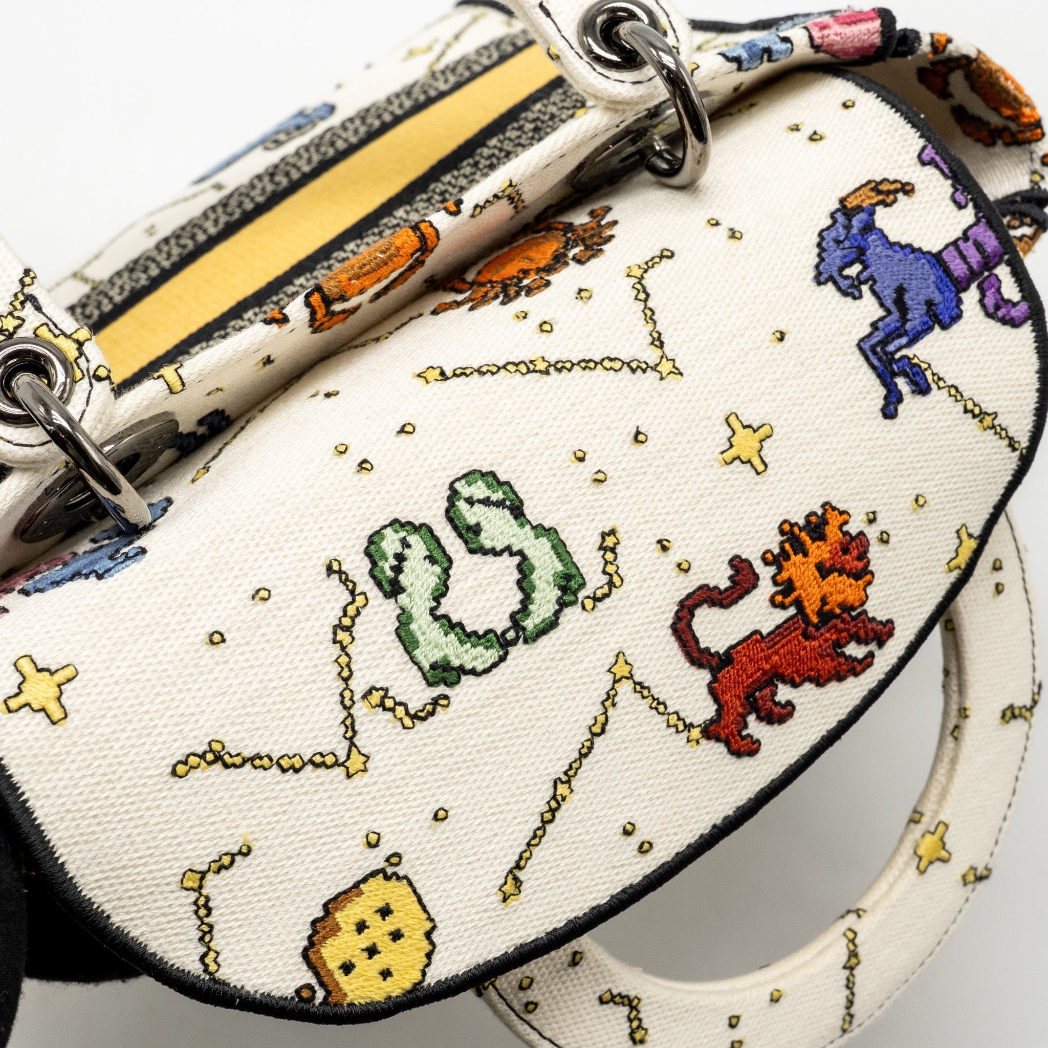 DIOR MEDIUM LADY D-LITE BAG PIXEL ZODIAC EMBROIDERY CANVAS MULTICOLOUR BLACK HARDWARE