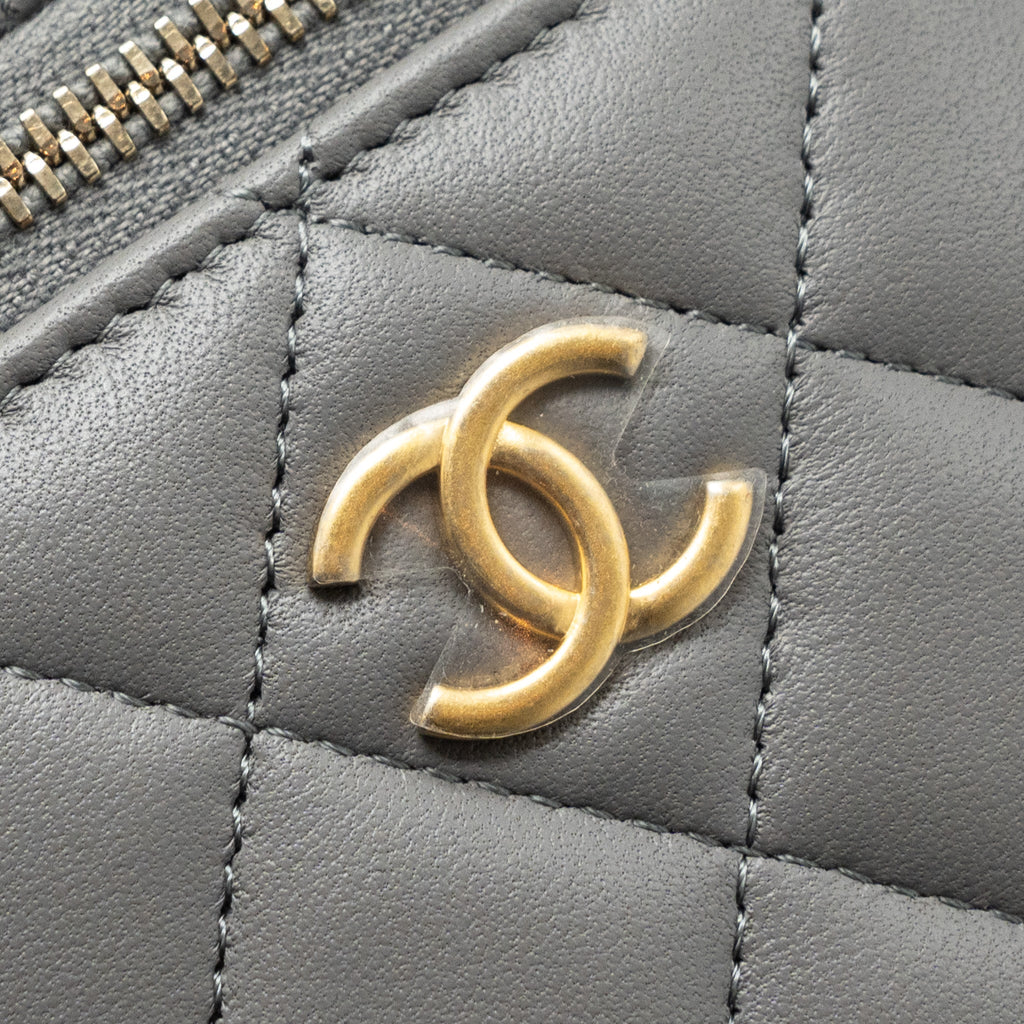 CHANEL TOP HANDLE MINI VANITY CASE LAMBSKIN GREY GHW(MICROCHIP)