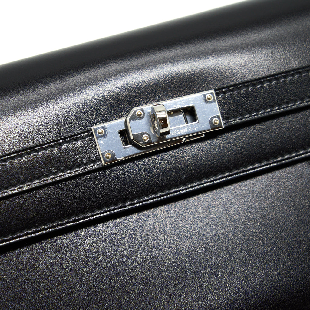 Hermes Kelly Classic Long Wallet Box Black SHW