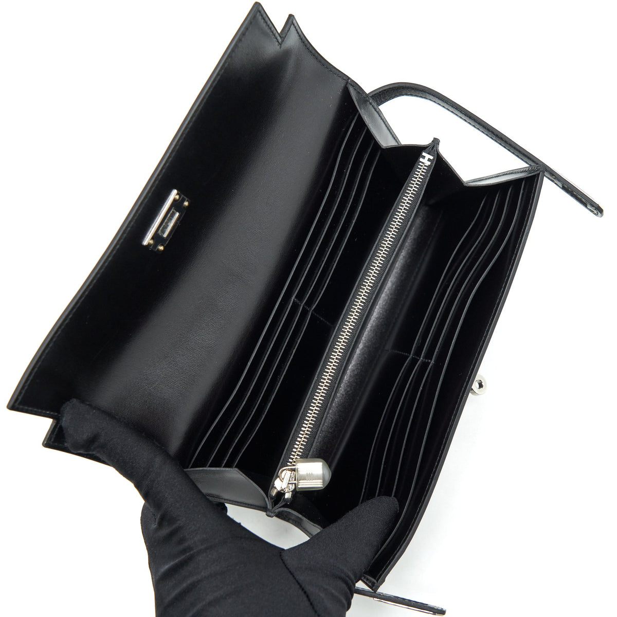 Hermes Kelly Classic Long Wallet Box Black SHW