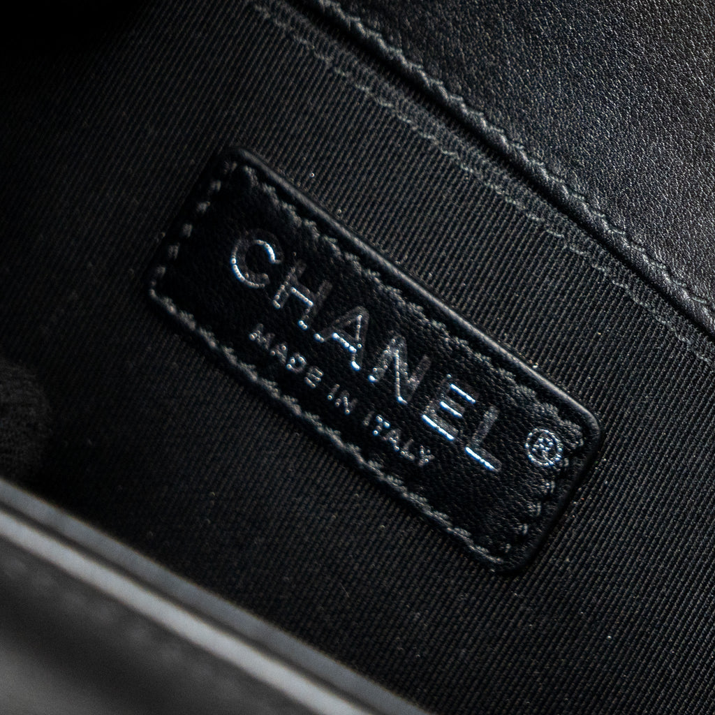 CHANEL SMALL BOY BAG CALFSKIN BLACK RUTHENIUM SILVER HARDWARE