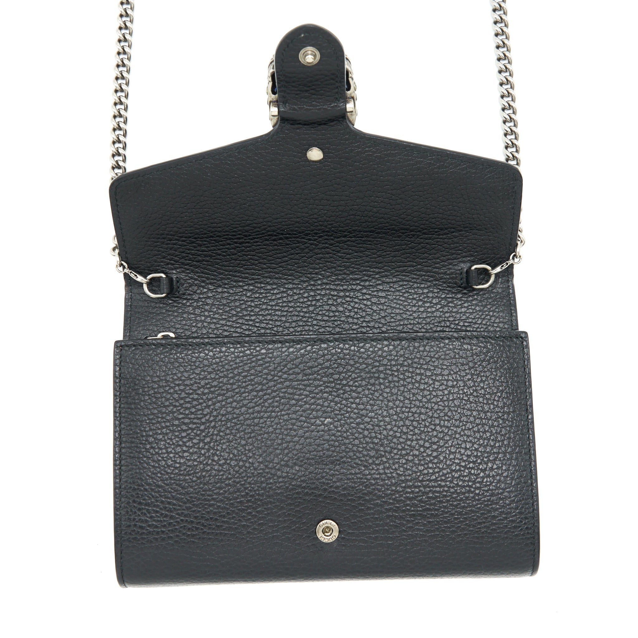 GUCCI MINI DIONYSUS WALLET ON CHAIN GRAINED CALFSKIN BLACK SHW