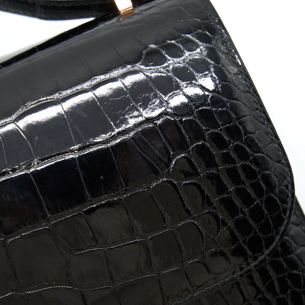 Hermes Mini Constance Alligator Mississipplensis Black RGHW