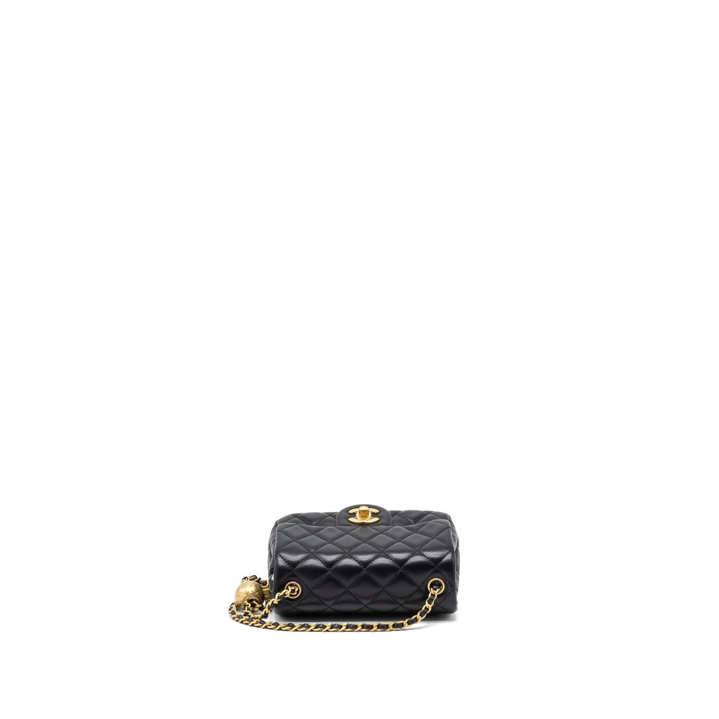 CHANEL PEARL CRUSH MINI SQUARE FLAP BAG LAMBSKIN BLACK BRUSHED GHW (MICROCHIP)