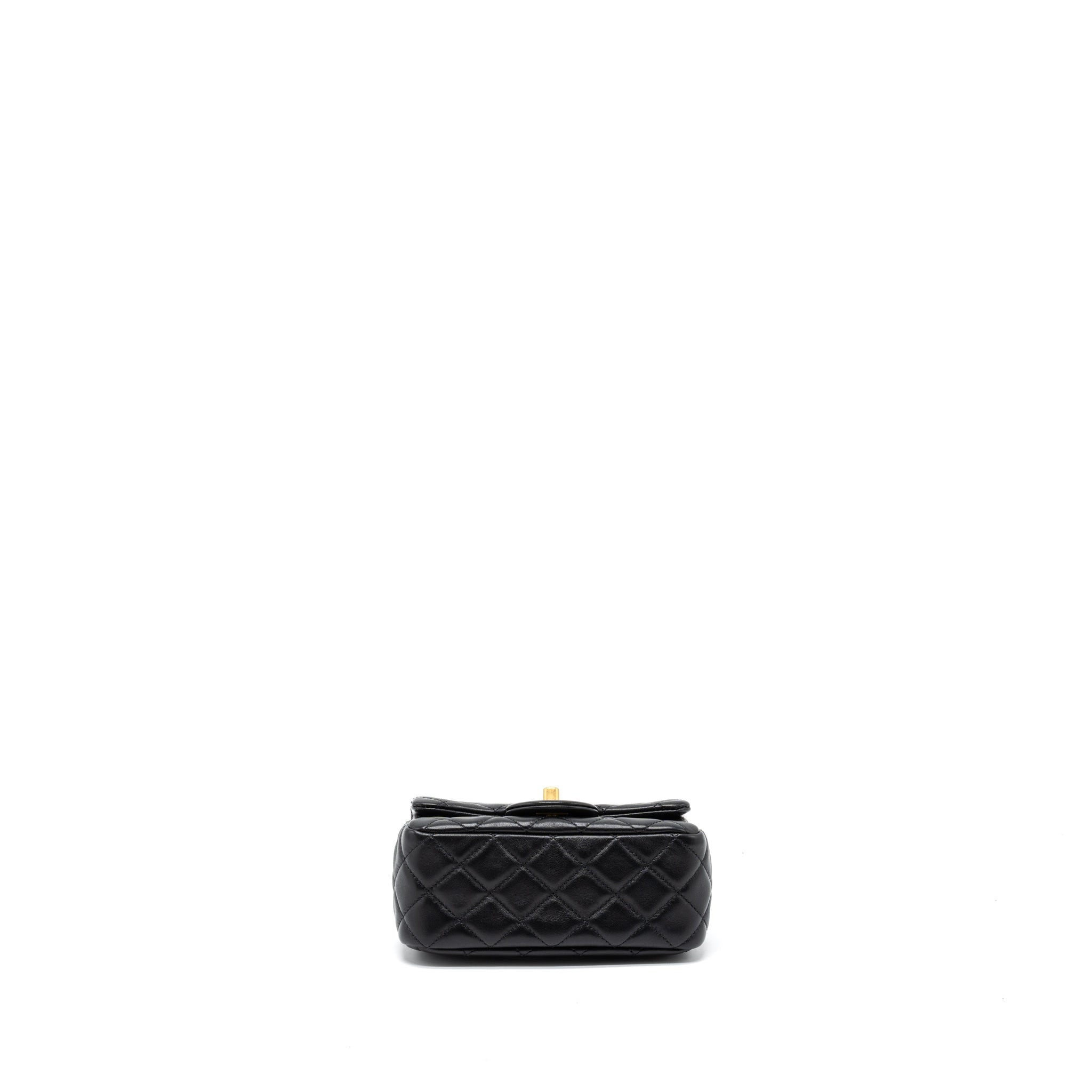 CHANEL PEARL CRUSH MINI SQUARE FLAP BAG LAMBSKIN BLACK BRUSHED GHW (MICROCHIP)