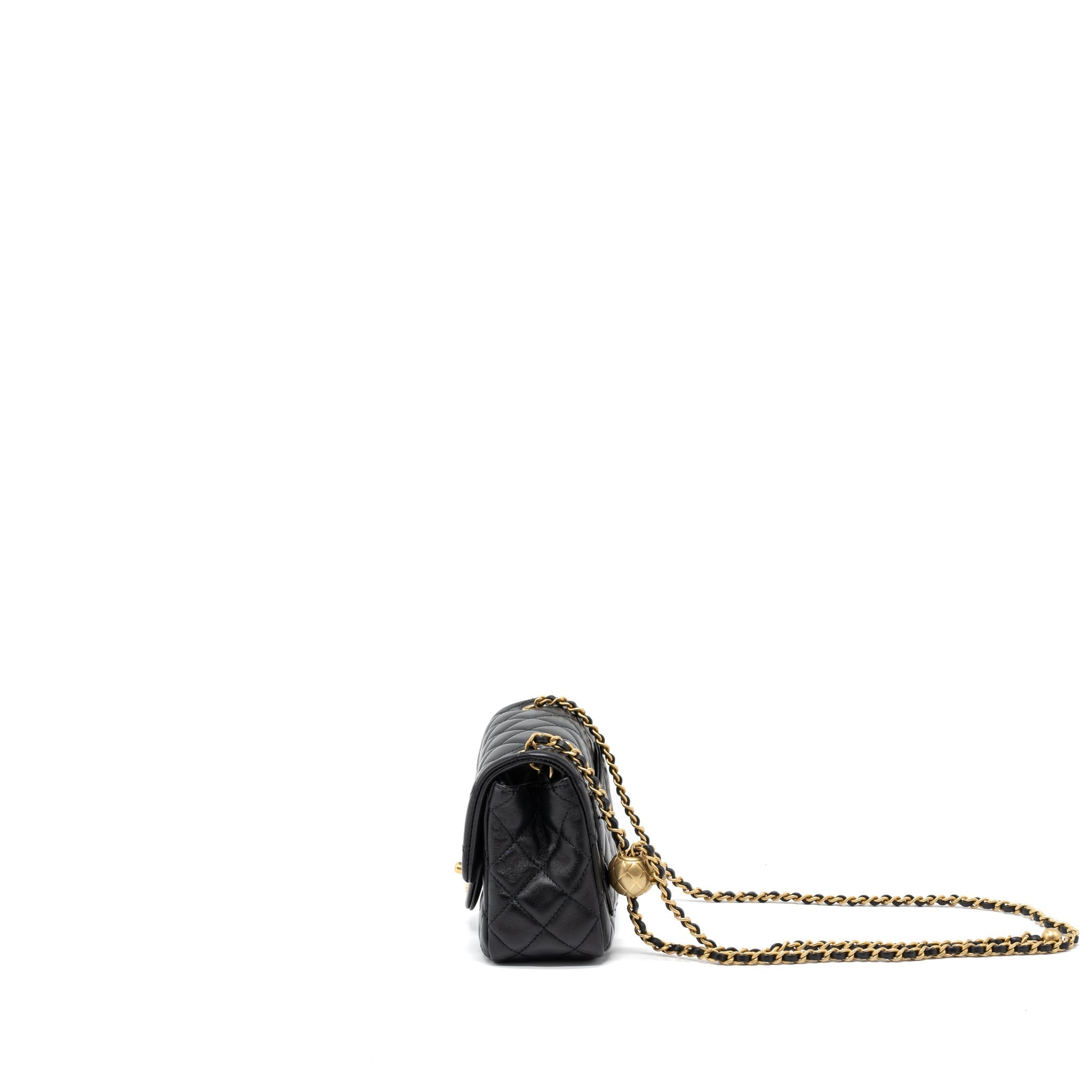 CHANEL PEARL CRUSH MINI SQUARE FLAP BAG LAMBSKIN BLACK BRUSHED GHW (MICROCHIP)