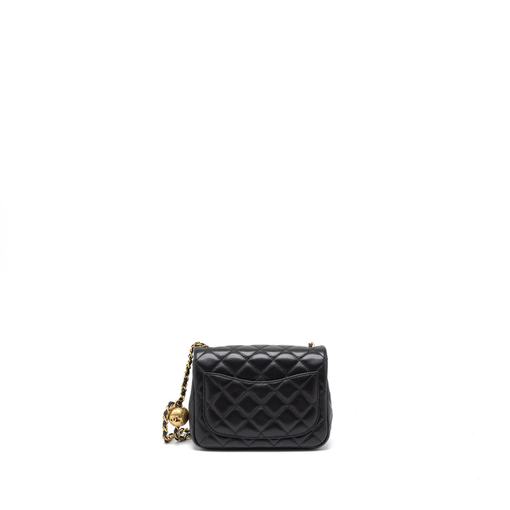 CHANEL PEARL CRUSH MINI SQUARE FLAP BAG LAMBSKIN BLACK BRUSHED GHW (MICROCHIP)