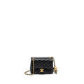 CHANEL PEARL CRUSH MINI SQUARE FLAP BAG LAMBSKIN BLACK BRUSHED GHW (MICROCHIP)
