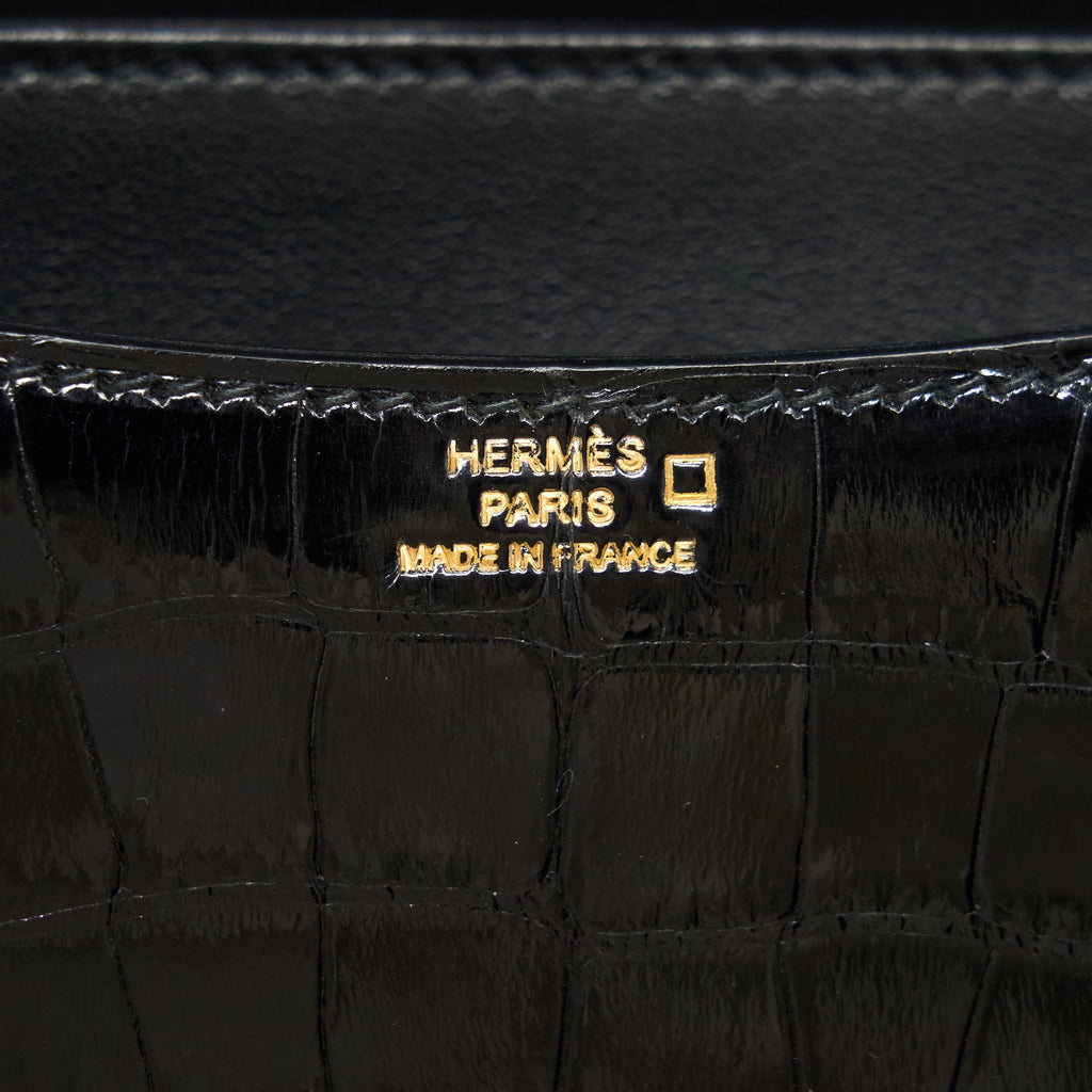 Hermes Mini Constance Alligator Mississipplensis Black RGHW