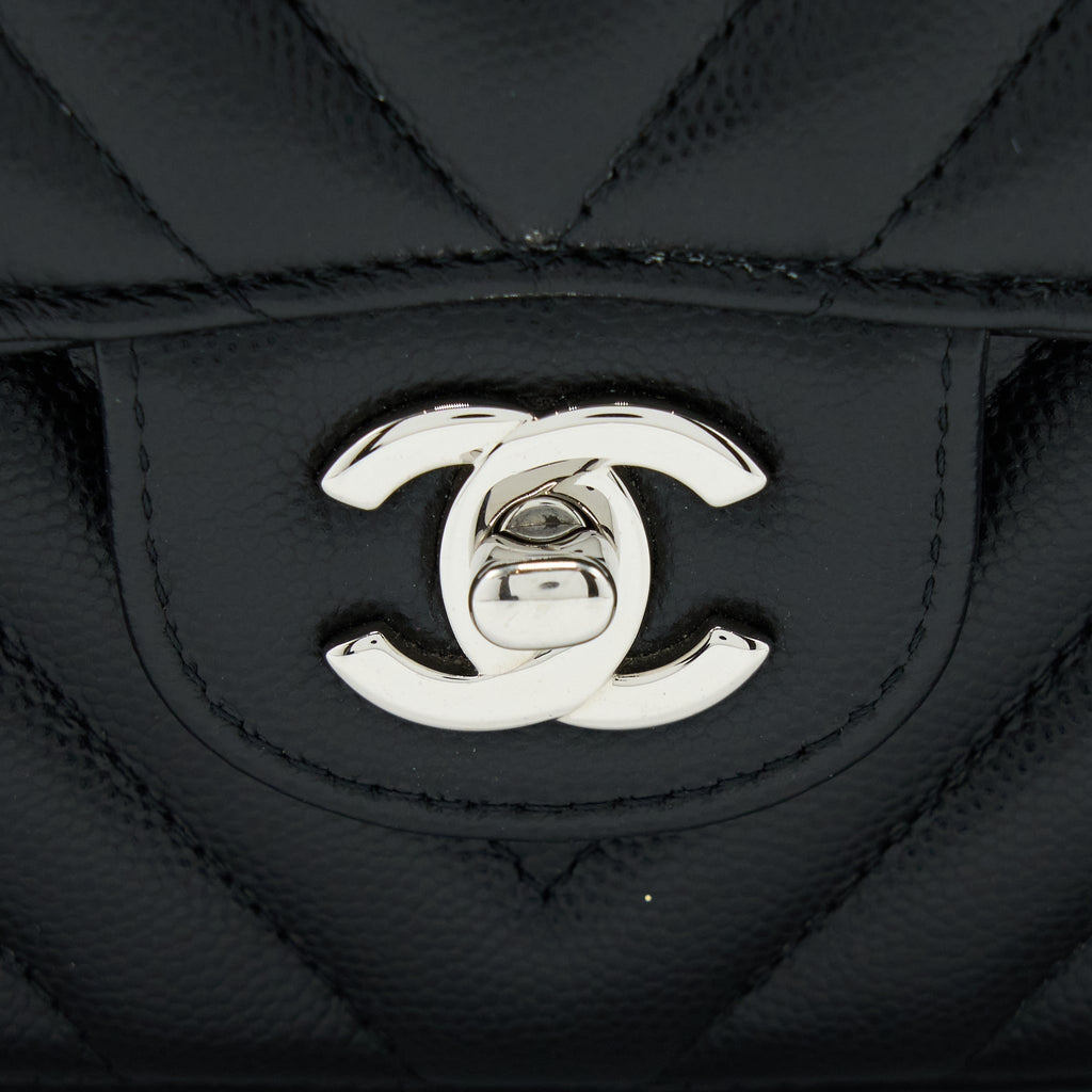 CHANEL MEDIUM CLASSIC DOUBLE FLAP BAG CHEVRON CAVIAR BLACK SHW