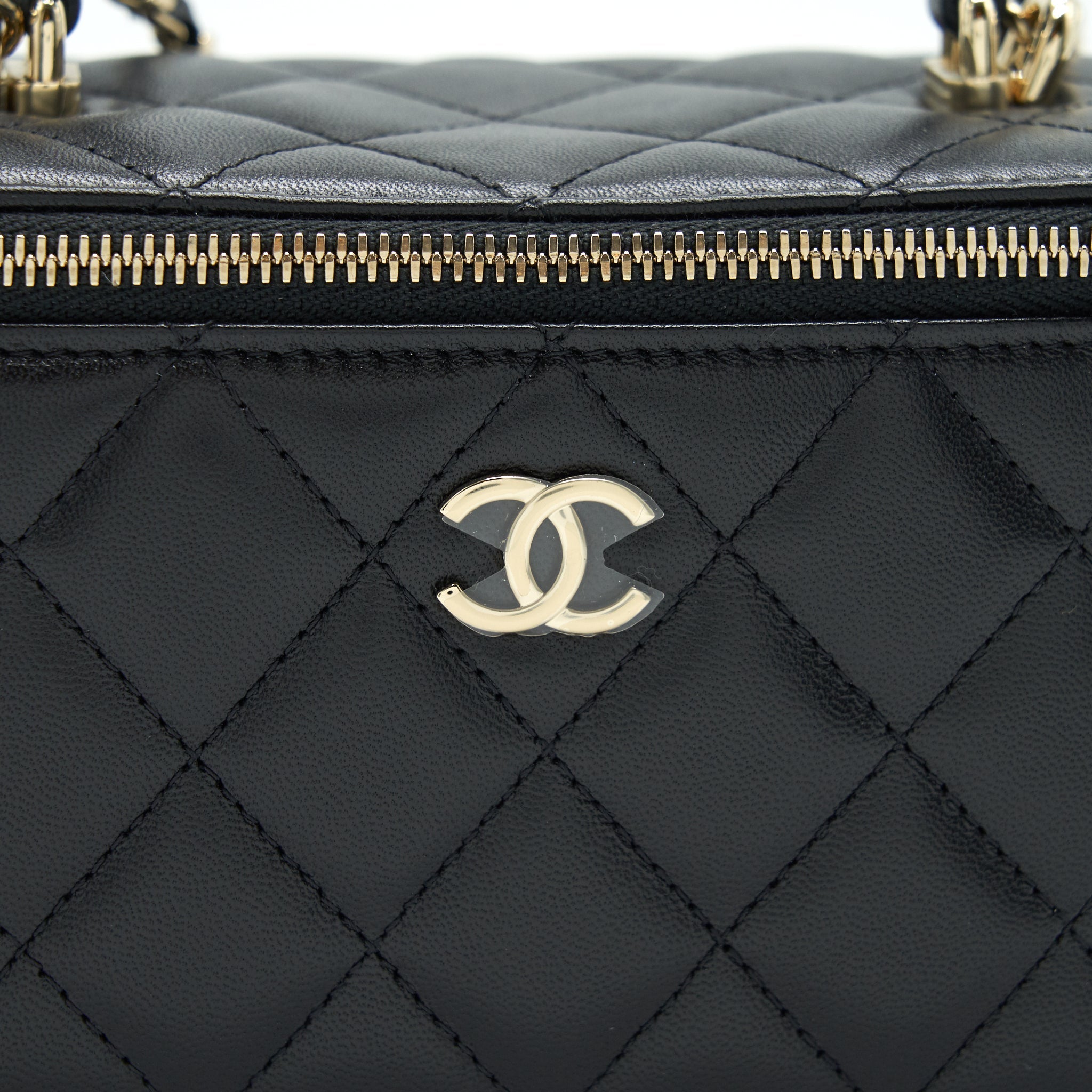 CHANEL TOP HANDLE LONG VANITY WITH CHAIN LAMBSKIN BLACK LGHW