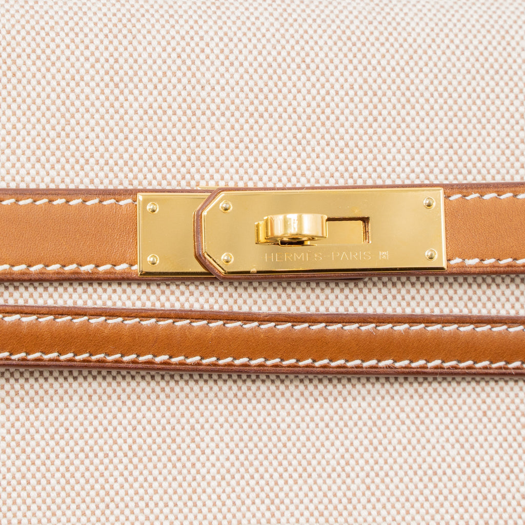 HERMES POCHETTE KELLY DEPECHES 25 CANVAS AND BARENIA, ECRU/ BEIGE / FAUVE GHW