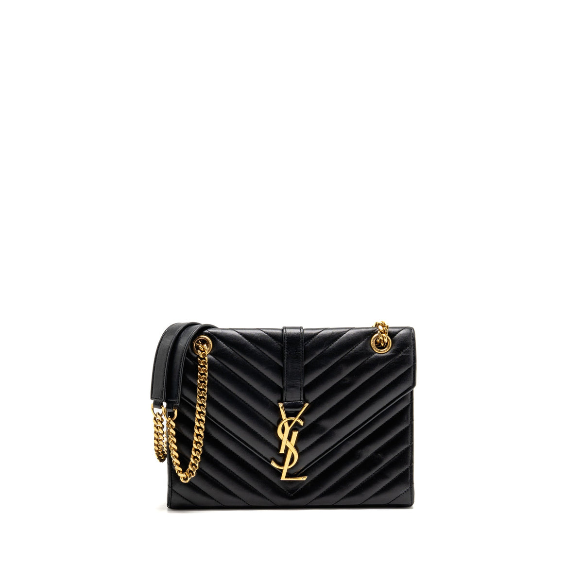 Saint Laurent/YSL Envelope Shoulder Bag with Chain Quilted Lambskin Black GHW