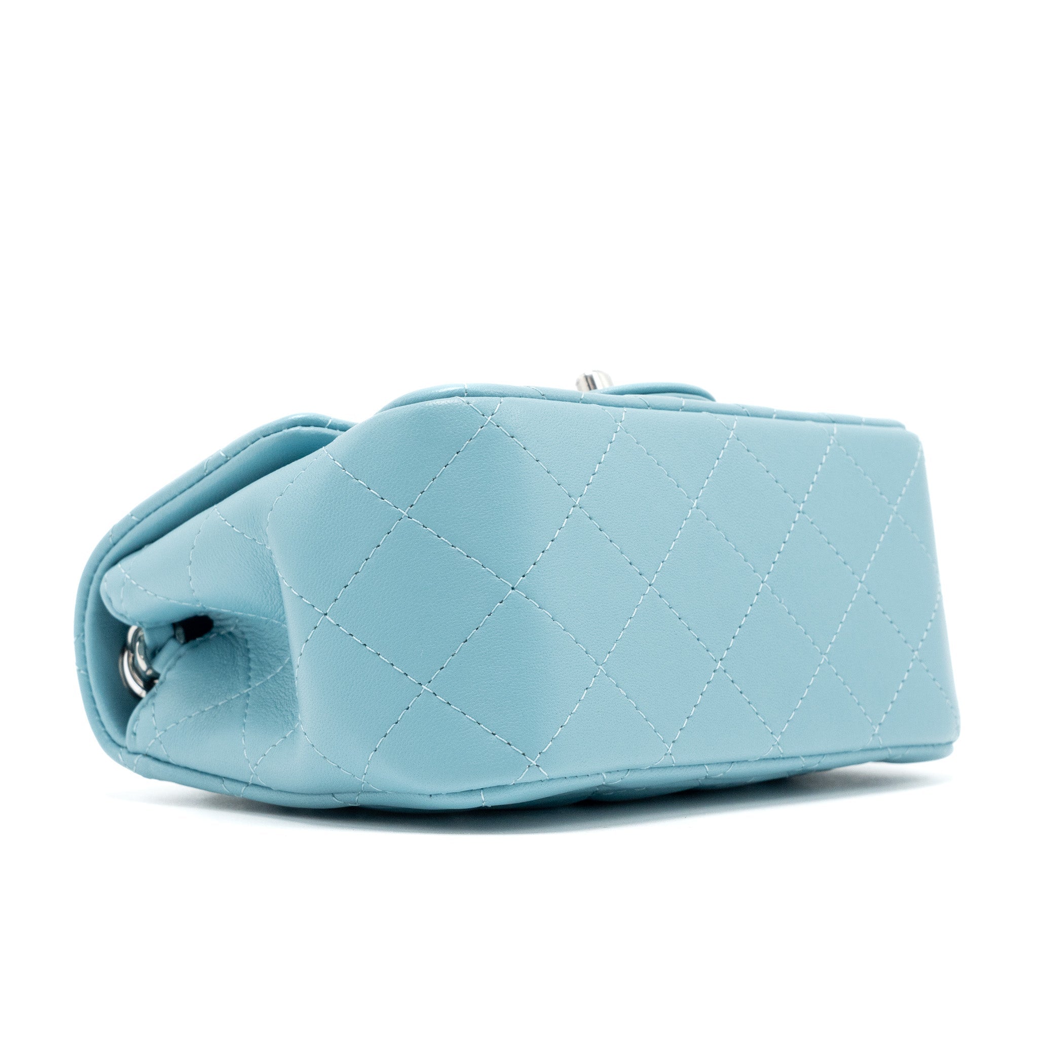 CHANEL MINI SQUARE FLAP BAG LAMBSKIN LIGHT BLUE SHW (MICROCHIP)
