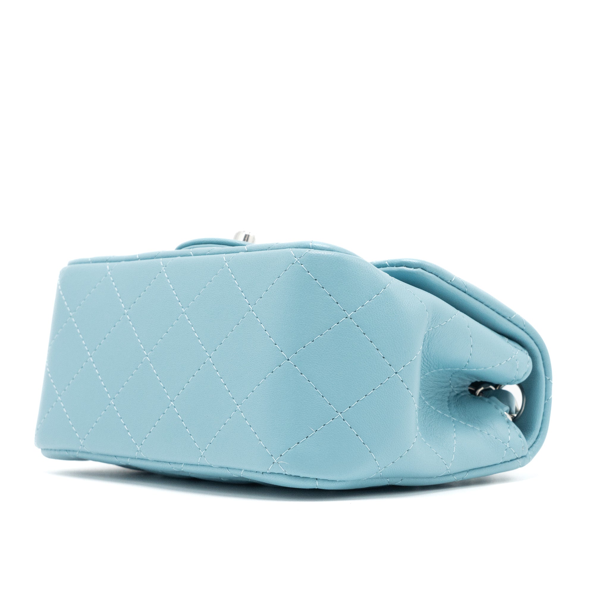 CHANEL MINI SQUARE FLAP BAG LAMBSKIN LIGHT BLUE SHW (MICROCHIP)
