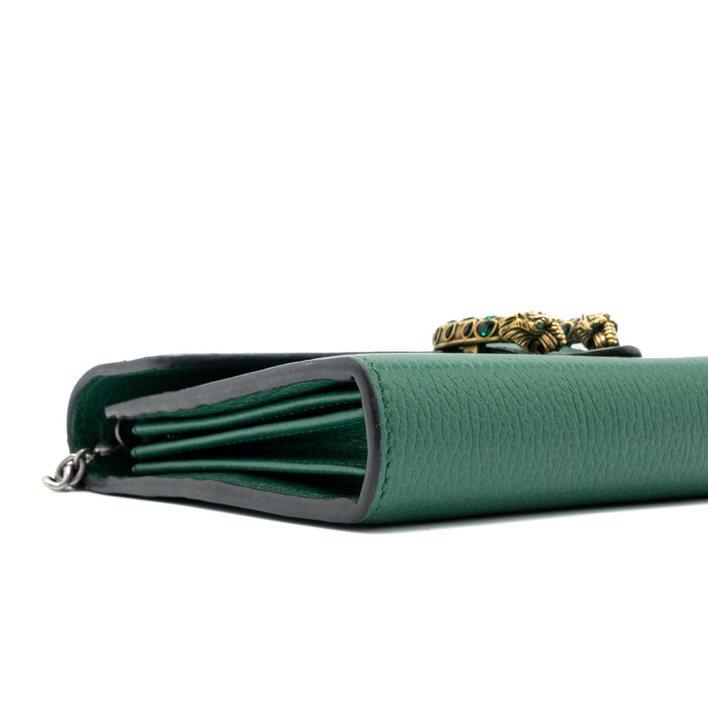 GUCCI DIONYSUS WALLET ON CHAIN CALFSKIN GREEN MULTICOLOUR HARDWARE