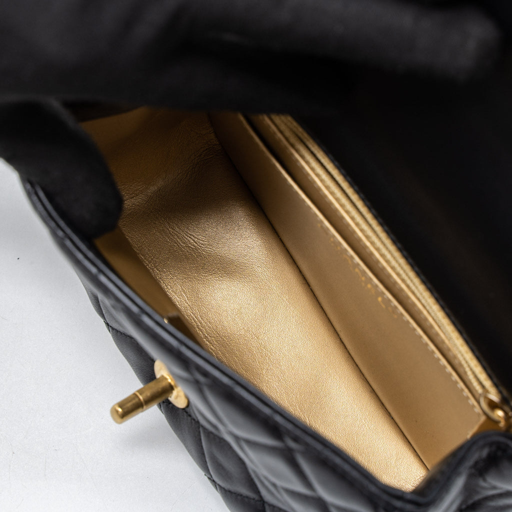 CHANEL PEARL CRUSH MINI SQUARE FLAP BAG LAMBSKIN BLACK BRUSHED GHW (MICROCHIP)