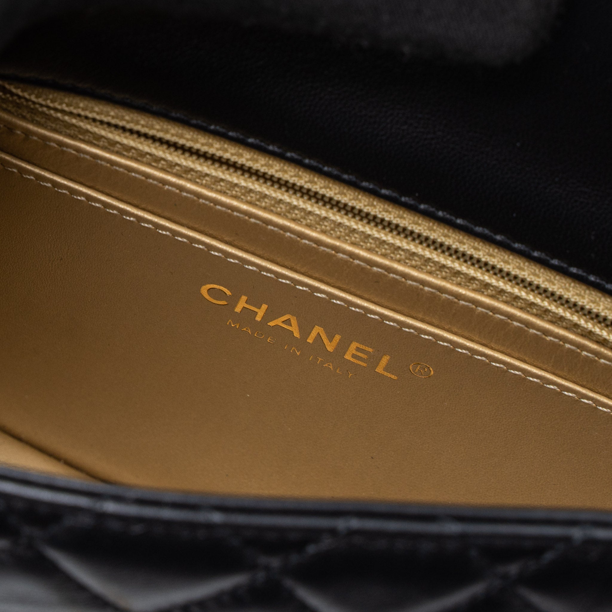 CHANEL PEARL CRUSH MINI SQUARE FLAP BAG LAMBSKIN BLACK BRUSHED GHW (MICROCHIP)