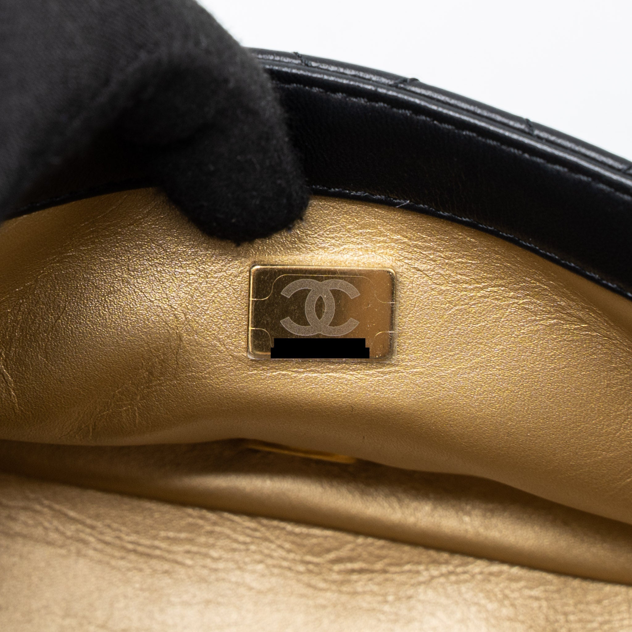 CHANEL PEARL CRUSH MINI SQUARE FLAP BAG LAMBSKIN BLACK BRUSHED GHW (MICROCHIP)