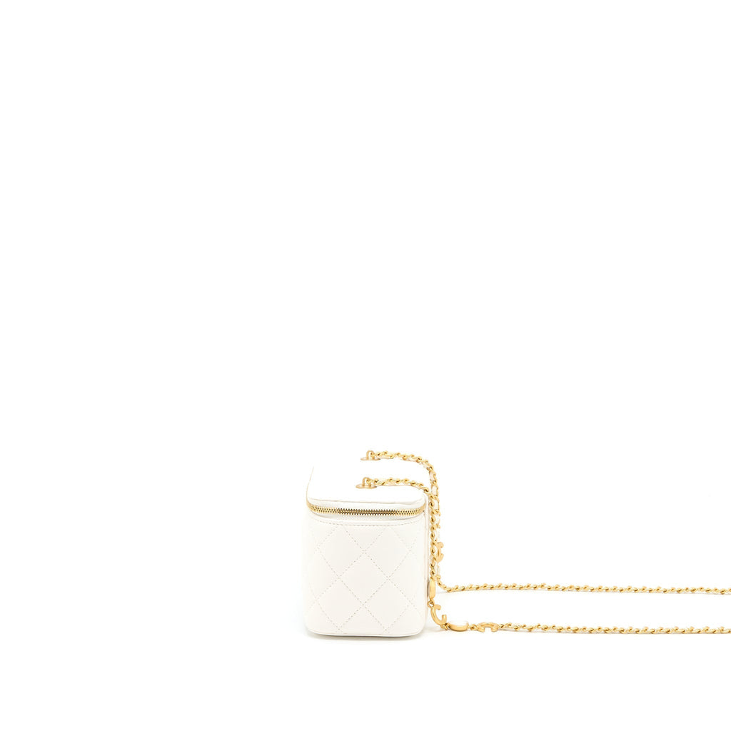 CHANEL COCO LETTER LONG VANITY WITH CHAIN LAMBSKIN WHITE GHW