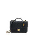 CHANEL 22K TOP HANDLE MESSENGER BAG CAVIAR BLACK BRUSHED GHW (MICROCHIP)