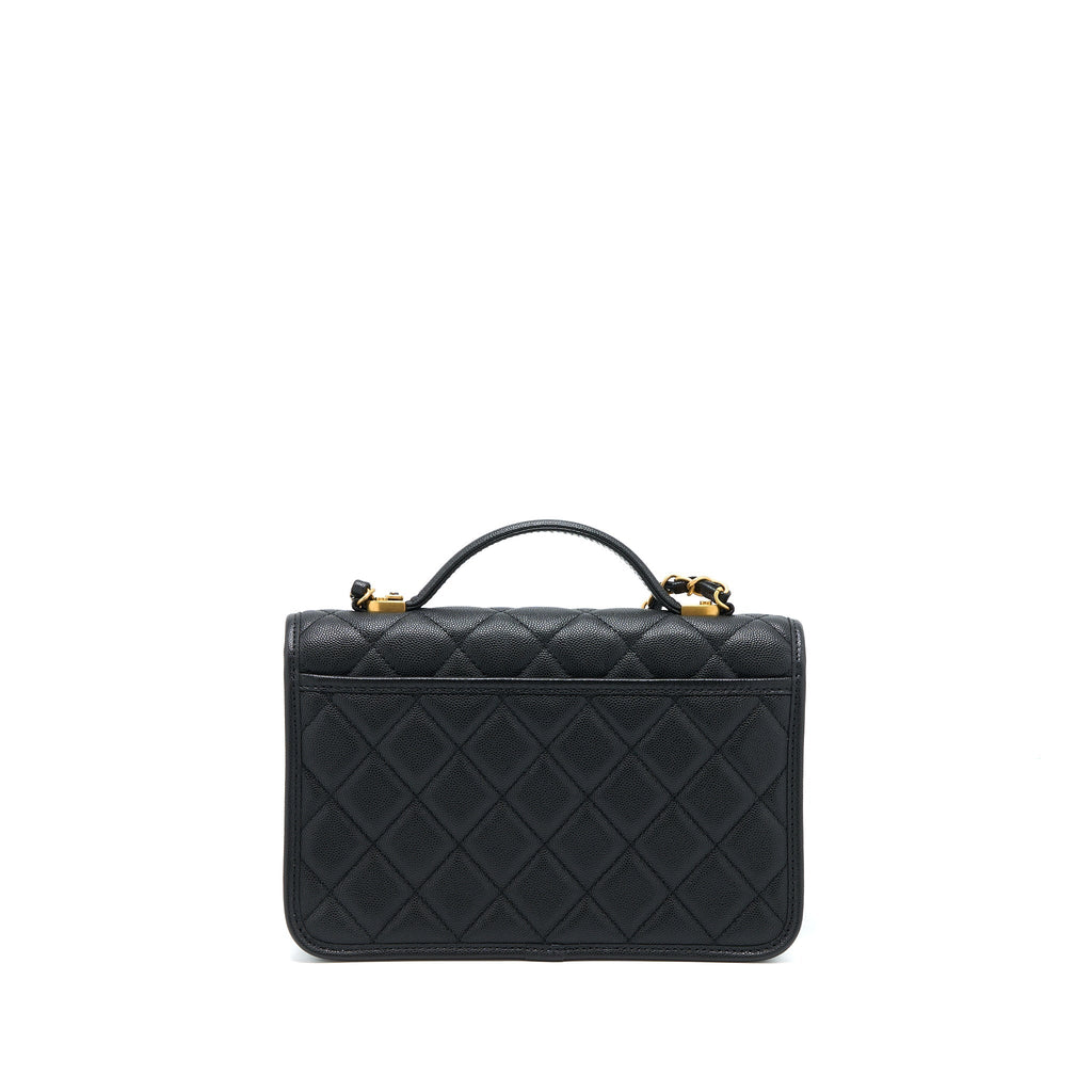 CHANEL 22K TOP HANDLE MESSENGER BAG CAVIAR BLACK BRUSHED GHW (MICROCHIP)