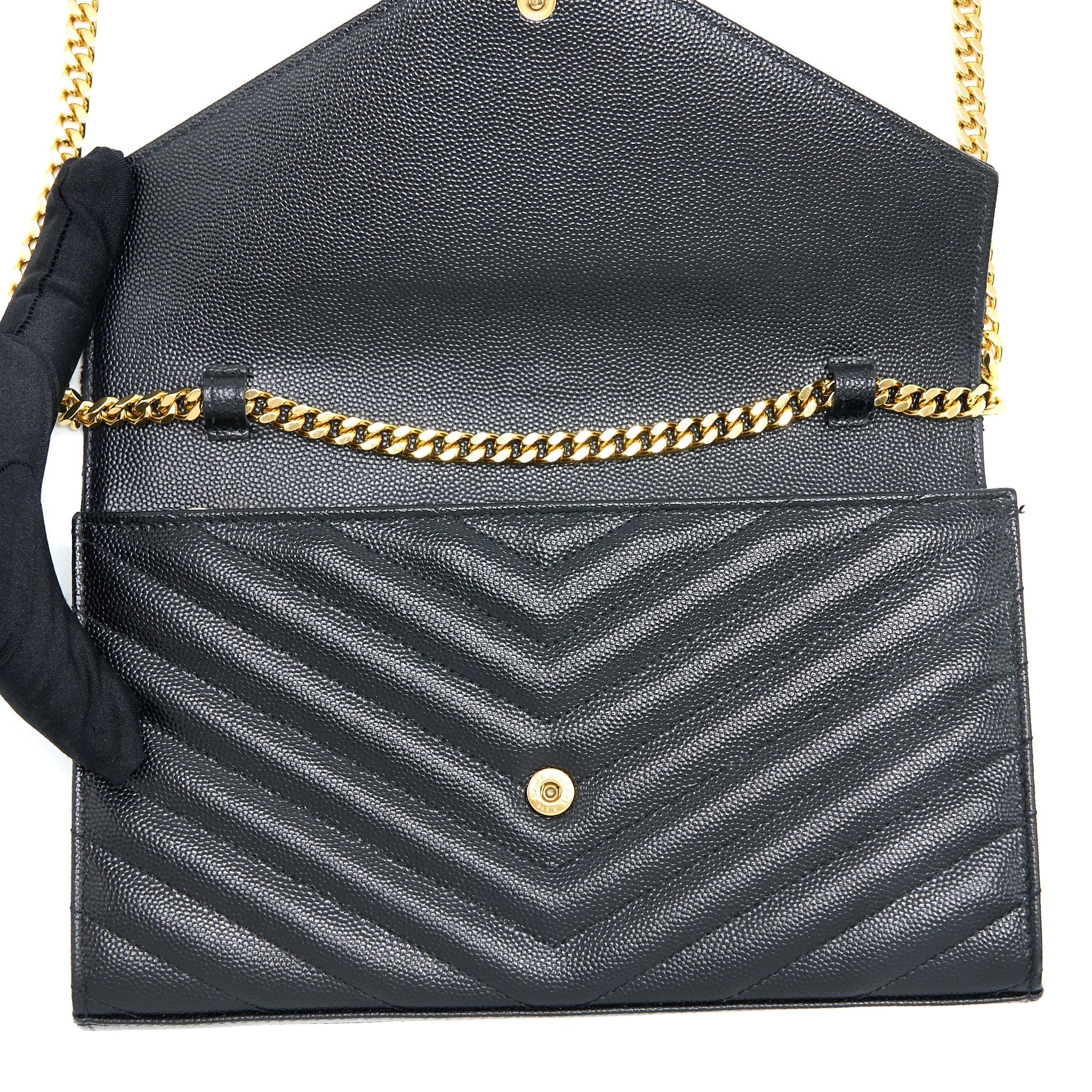 SAINT LAURENT WALLET ON CHAIN GRAINED CALFSKIN BLACK GHW