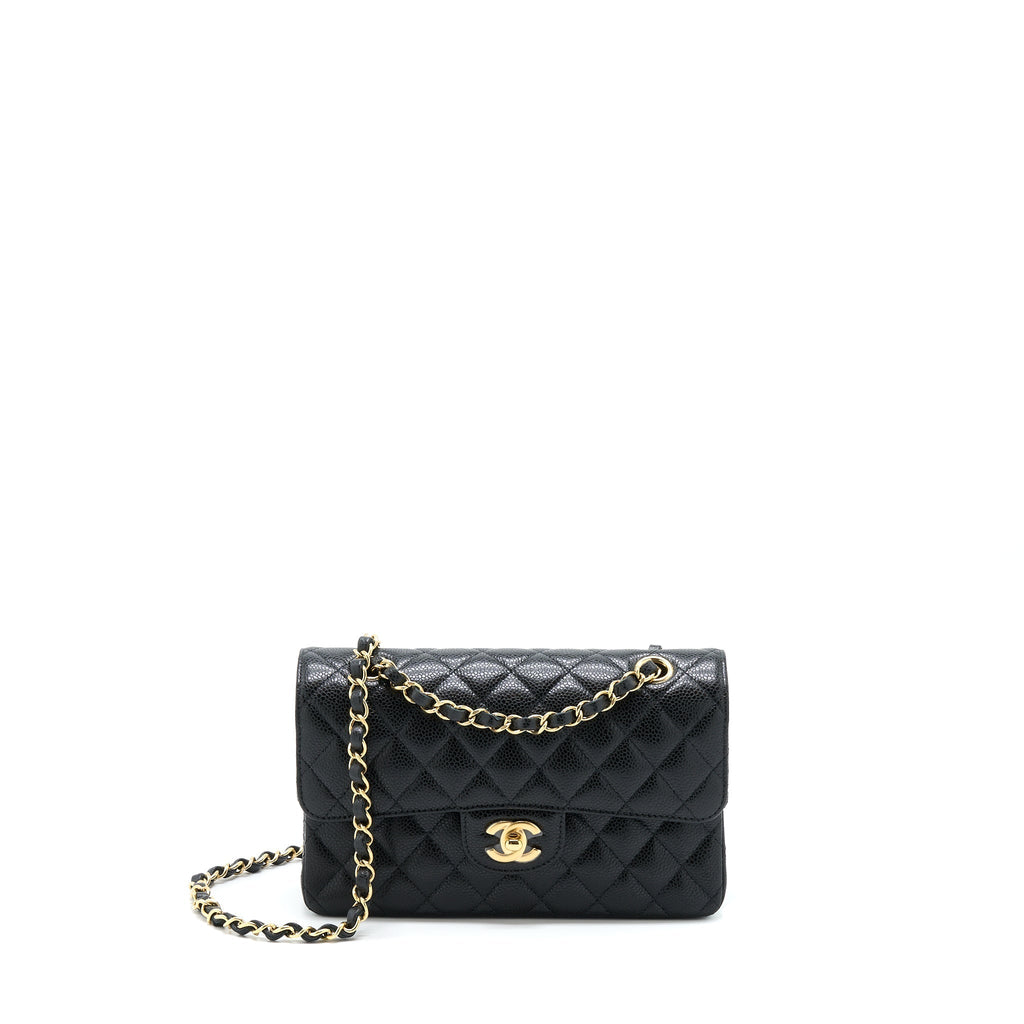CHANEL SMALL CLASSIC DOUBLE FLAP CAVIAR BLACK GHW (MICROCHIP)
