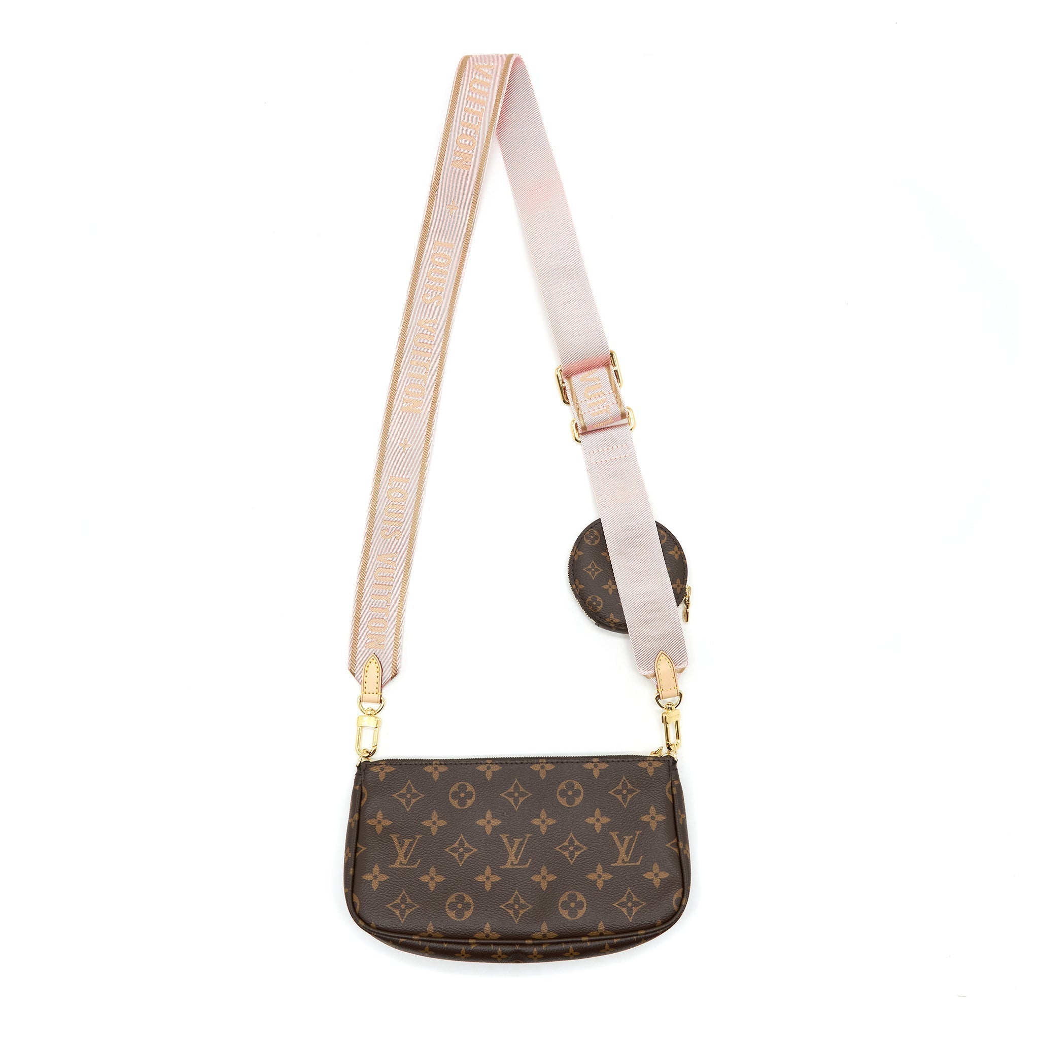 LOUIS VUITTON MULTI POCHETTE ACCESSORIES MONOGRAM CANVAS WITH ROSE CLAIR STRAP GHW