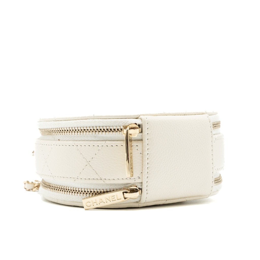 CHANEL TOP HANDLE MINI ROUND VANITY WITH CHAIN CAVIAR WHITE LGHW
