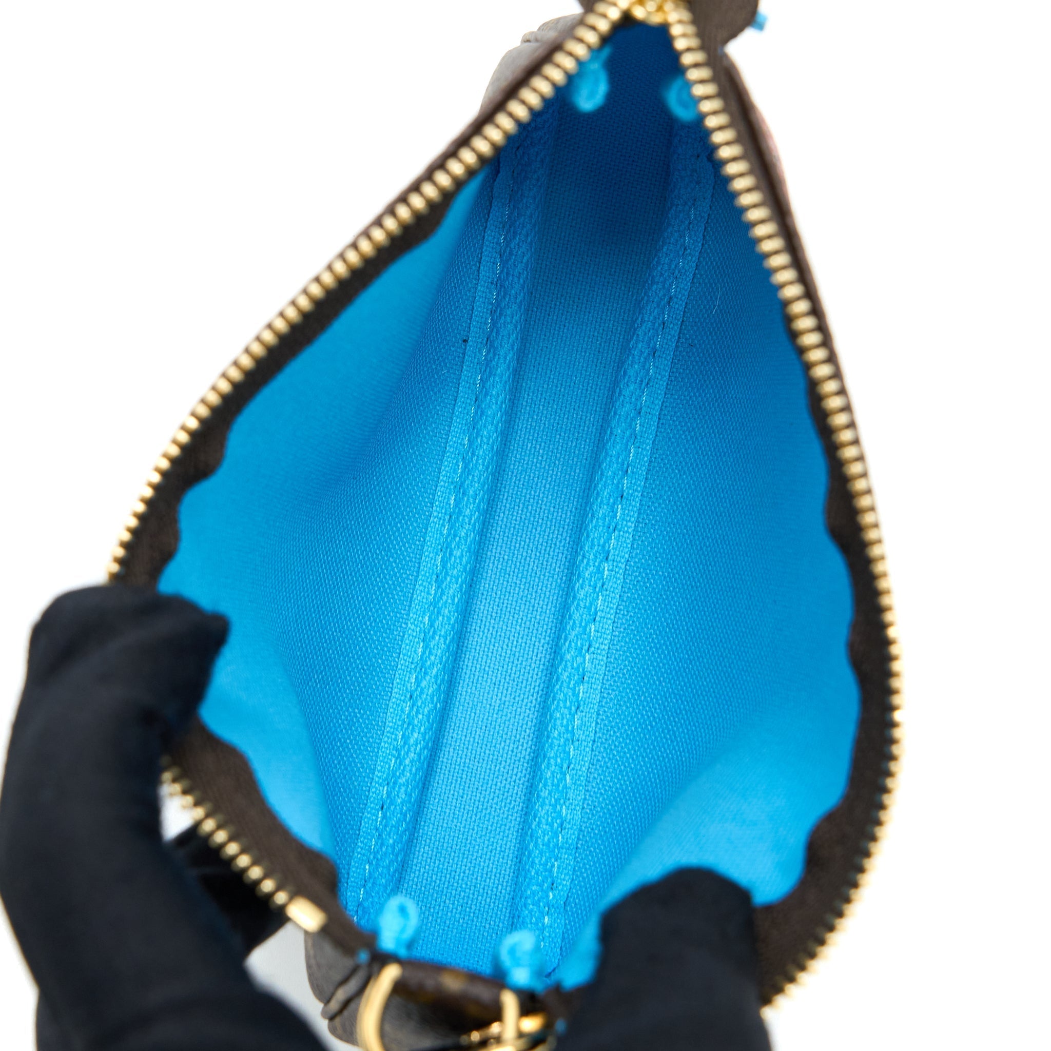 LOUIS VUITTON MINI POCHETTE ACCESSORIES MONOGRAM CANVAS/BLUE GHW