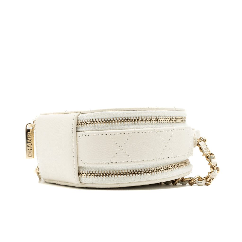 CHANEL TOP HANDLE MINI ROUND VANITY WITH CHAIN CAVIAR WHITE LGHW