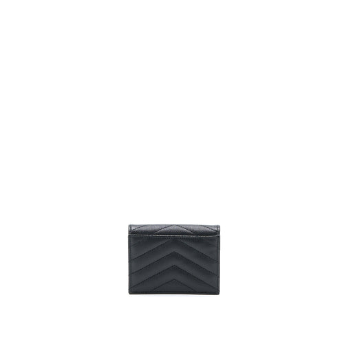 SAINT LAURENT / YSL PEBBLED LOGO PLAQUE CARDHOLDER GRAINED CALFSKIN BLACK GHW