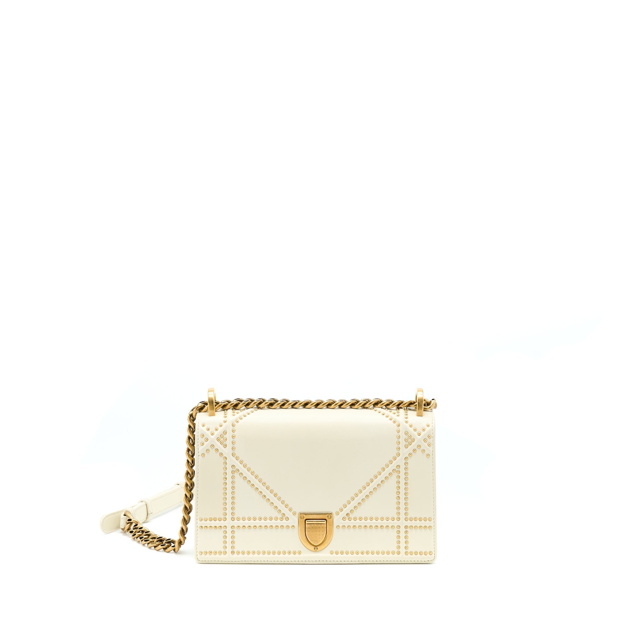 DIOR SMALL DIORAMA ROCKSTUD CROSSBODY BAG LAMBSKIN WHITE GHW