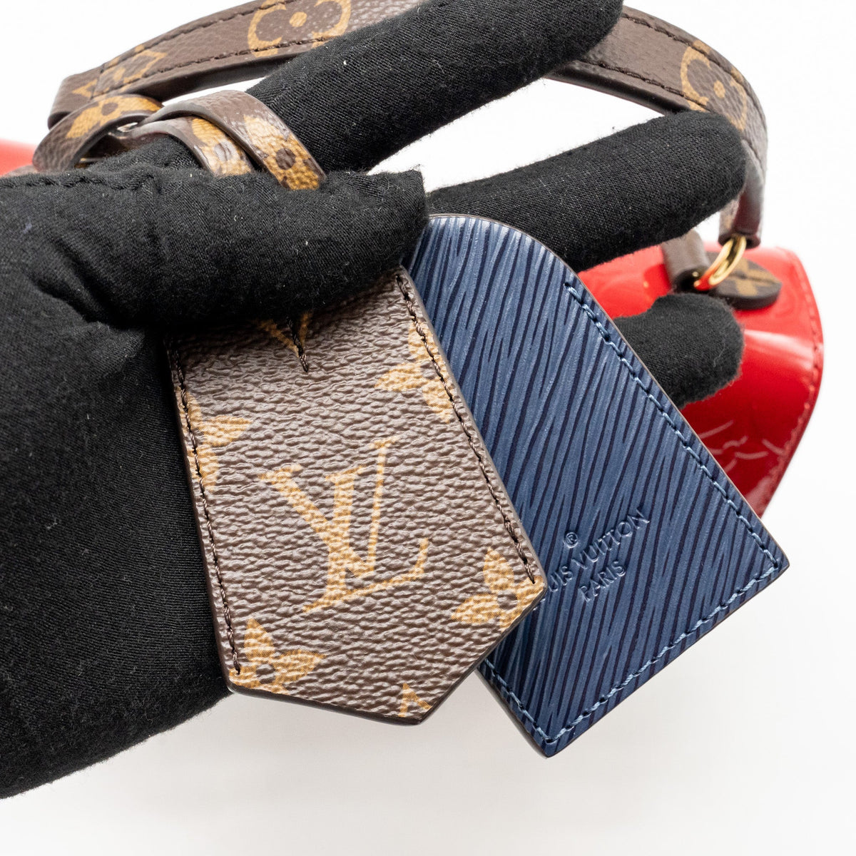 LOUIS VUITTON SPRING STREET BAG PATENT/EPI/MONOGRAM CANVAS RED/DARK BLUE/BROWN GHW