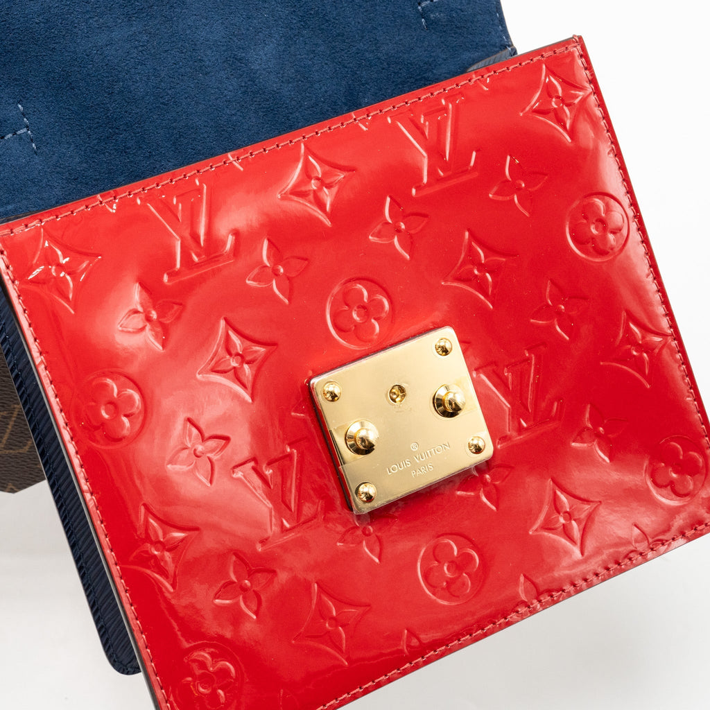 LOUIS VUITTON SPRING STREET BAG PATENT/EPI/MONOGRAM CANVAS RED/DARK BLUE/BROWN GHW
